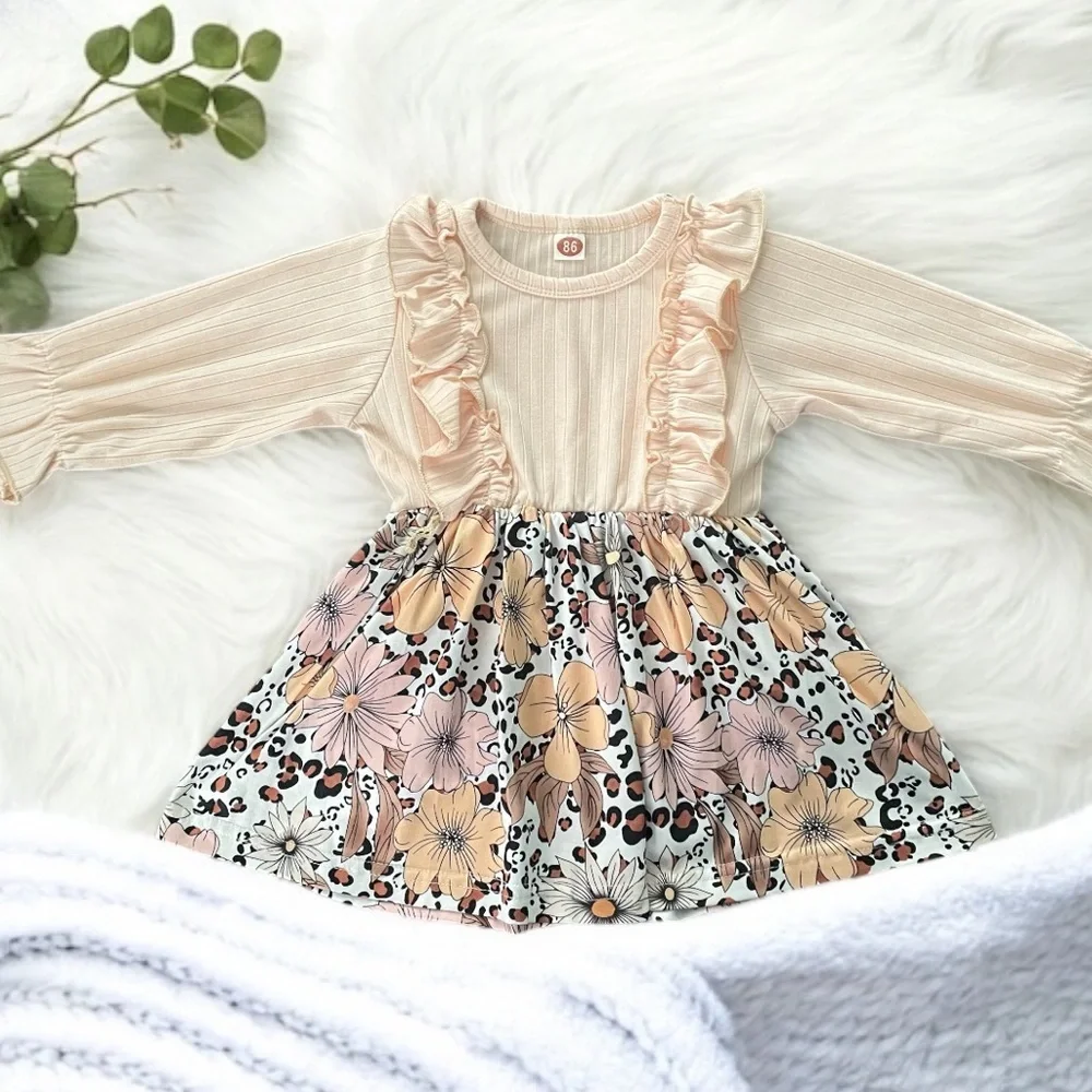 Floral Ruffle Kids Dress - Cream and Pink